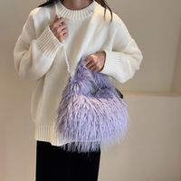 Women's  Plush Solid Color Cute Classic Style Streetwear Beading Tassel Dumpling Shape Zipper Shoulder Bag Fashion Backpack sku image 3