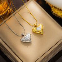 Vintage Style Heart Shape Titanium Steel Plating Inlay Zircon Pendant Necklace main image 2