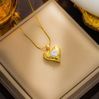 Vintage Style Heart Shape Titanium Steel Plating Inlay Zircon Pendant Necklace main image 4