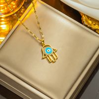 Wholesale Vintage Style Devil's Eye Hand Titanium Steel Enamel Plating Gold Plated Pendant Necklace main image 4