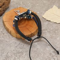 Casual Heart Shape Pu Leather Alloy Wooden Beads Beaded Knitting Men's Drawstring Bracelets main image 4