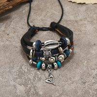 Casual Heart Shape Pu Leather Alloy Wooden Beads Beaded Knitting Men's Drawstring Bracelets main image 3
