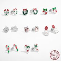 1 Pair Cartoon Style Santa Claus Plating Inlay Sterling Silver Zircon White Gold Plated Rhodium Plated Ear Studs main image 1