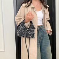 Women's Denim Solid Color Elegant Vacation Sewing Thread Square Lock Clasp Shoulder Bag main image 7