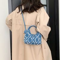 Women's Denim Solid Color Elegant Vacation Sewing Thread Square Lock Clasp Shoulder Bag main image 3