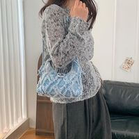 Women's Denim Solid Color Elegant Vacation Sewing Thread Square Lock Clasp Shoulder Bag main image 4