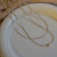 Simple Style Solid Color Sterling Silver Shell Beaded Handmade Double Layer Necklaces main image 1