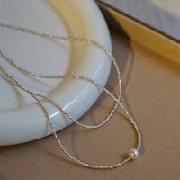 Simple Style Solid Color Sterling Silver Shell Beaded Handmade Double Layer Necklaces main image 7