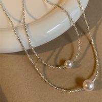 Simple Style Solid Color Sterling Silver Shell Beaded Handmade Double Layer Necklaces sku image 2