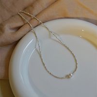 Simple Style Solid Color Sterling Silver Shell Beaded Handmade Double Layer Necklaces main image 5