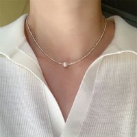 Simple Style Solid Color Sterling Silver Shell Beaded Handmade Double Layer Necklaces main image 3