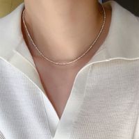 Simple Style Solid Color Sterling Silver Shell Beaded Handmade Double Layer Necklaces main image 2