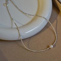 Simple Style Solid Color Sterling Silver Shell Beaded Handmade Double Layer Necklaces sku image 3