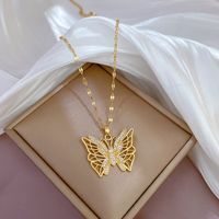 Wholesale Simple Style Butterfly Titanium Steel Copper Plating Inlay Zircon Pendant Necklace main image 5