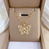 Wholesale Simple Style Butterfly Titanium Steel Copper Plating Inlay Zircon Pendant Necklace main image 3