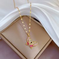 Wholesale Simple Style Butterfly Titanium Steel Copper Plating Inlay Zircon Pendant Necklace sku image 31