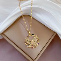 Wholesale Simple Style Butterfly Titanium Steel Copper Plating Inlay Zircon Pendant Necklace sku image 34