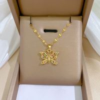 Wholesale Simple Style Butterfly Titanium Steel Copper Plating Inlay Zircon Pendant Necklace sku image 4