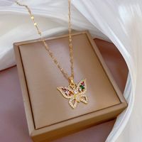 Wholesale Simple Style Butterfly Titanium Steel Copper Plating Inlay Zircon Pendant Necklace sku image 32