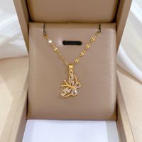 Wholesale Simple Style Butterfly Titanium Steel Copper Plating Inlay Zircon Pendant Necklace sku image 9