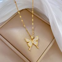 Wholesale Simple Style Butterfly Titanium Steel Copper Plating Inlay Zircon Pendant Necklace sku image 12