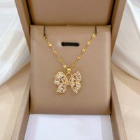 Wholesale Simple Style Butterfly Titanium Steel Copper Plating Inlay Zircon Pendant Necklace sku image 22
