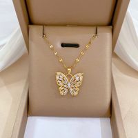 Wholesale Simple Style Butterfly Titanium Steel Copper Plating Inlay Zircon Pendant Necklace sku image 23