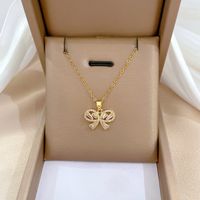 Wholesale Simple Style Butterfly Titanium Steel Copper Plating Inlay Zircon Pendant Necklace sku image 18
