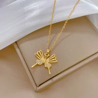 Wholesale Simple Style Butterfly Titanium Steel Copper Plating Inlay Zircon Pendant Necklace sku image 6
