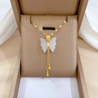 Wholesale Simple Style Butterfly Titanium Steel Copper Plating Inlay Zircon Pendant Necklace sku image 2