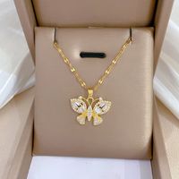 Wholesale Simple Style Butterfly Titanium Steel Copper Plating Inlay Zircon Pendant Necklace sku image 26