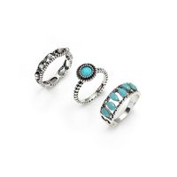 Retro Color Block Silver Plated Turquoise Alloy Wholesale Rings main image 3