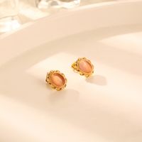 1 Pair Simple Style Geometric Inlay 304 Stainless Steel Opal 18K Gold Plated Ear Studs main image 4