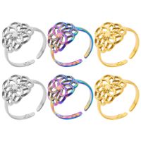 Classic Style Flower Stainless Steel Asymmetrical Polishing Rings main image 5