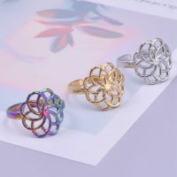 Classic Style Flower Stainless Steel Asymmetrical Polishing Rings main image 1