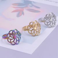 Classic Style Flower Stainless Steel Asymmetrical Polishing Rings main image 6