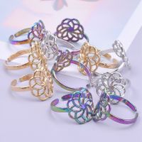 Classic Style Flower Stainless Steel Asymmetrical Polishing Rings main image 4