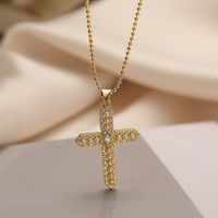 Roman Style Commute Cross Copper Plating Inlay Pearl Zircon 18k Gold Plated Pendant Necklace sku image 2