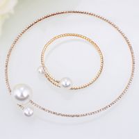 Simple Style Round Alloy Artificial Crystal Artificial Pearls Women's Bracelets Necklace Jewelry Set sku image 6