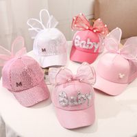 Girl's Princess Cute Letter Bow Knot Rhinestone Pearl Curved Eaves Ivy Cap main image 1