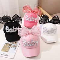 Girl's Princess Cute Letter Bow Knot Rhinestone Pearl Curved Eaves Ivy Cap main image 5