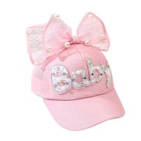 Girl's Princess Cute Letter Bow Knot Rhinestone Pearl Curved Eaves Ivy Cap main image 4