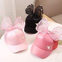 Girl's Princess Cute Letter Bow Knot Rhinestone Pearl Curved Eaves Ivy Cap main image 3