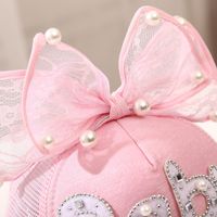 Girl's Princess Cute Letter Bow Knot Rhinestone Pearl Curved Eaves Ivy Cap main image 2