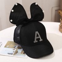 Girl's Princess Cute Letter Bow Knot Rhinestone Pearl Curved Eaves Ivy Cap sku image 3