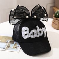Girl's Princess Cute Letter Bow Knot Rhinestone Pearl Curved Eaves Ivy Cap sku image 5