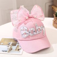 Girl's Princess Cute Letter Bow Knot Rhinestone Pearl Curved Eaves Ivy Cap sku image 1