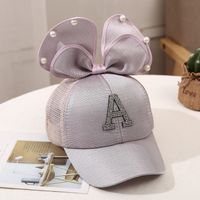 Girl's Princess Cute Letter Bow Knot Rhinestone Pearl Curved Eaves Ivy Cap sku image 6
