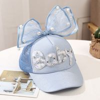 Girl's Princess Cute Letter Bow Knot Rhinestone Pearl Curved Eaves Ivy Cap sku image 11