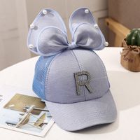 Girl's Princess Cute Letter Bow Knot Rhinestone Pearl Curved Eaves Ivy Cap sku image 14